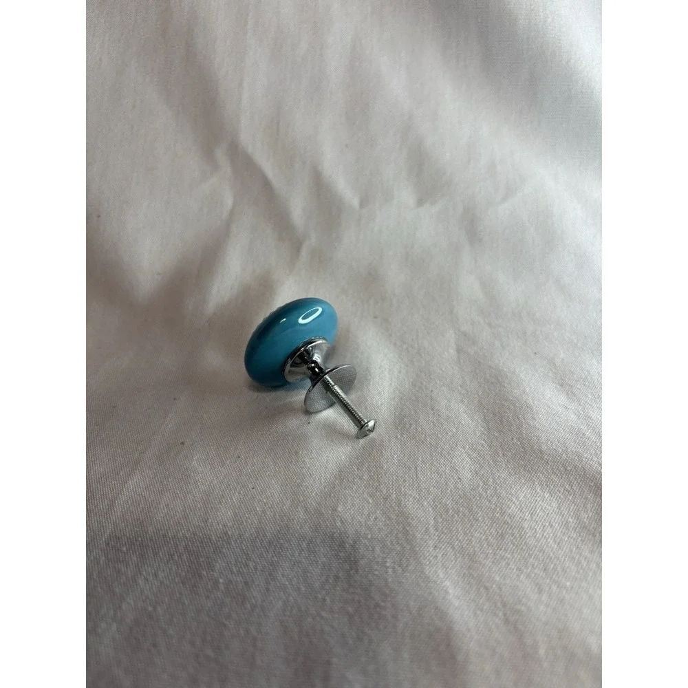 Set of 15 Blue & Gold Cabinet Knobs with Metal Hardware, approx 1.5 in Round